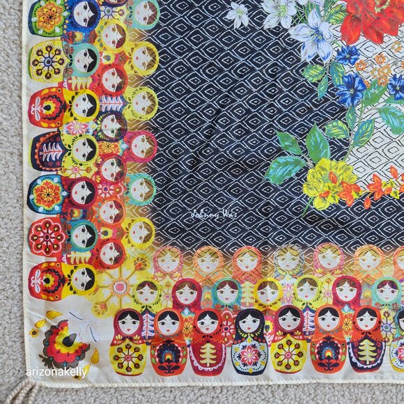NWOT Johnny Was Silk Scarf Matroyshka Nesting Dolls #9 - Picture 8 of 10